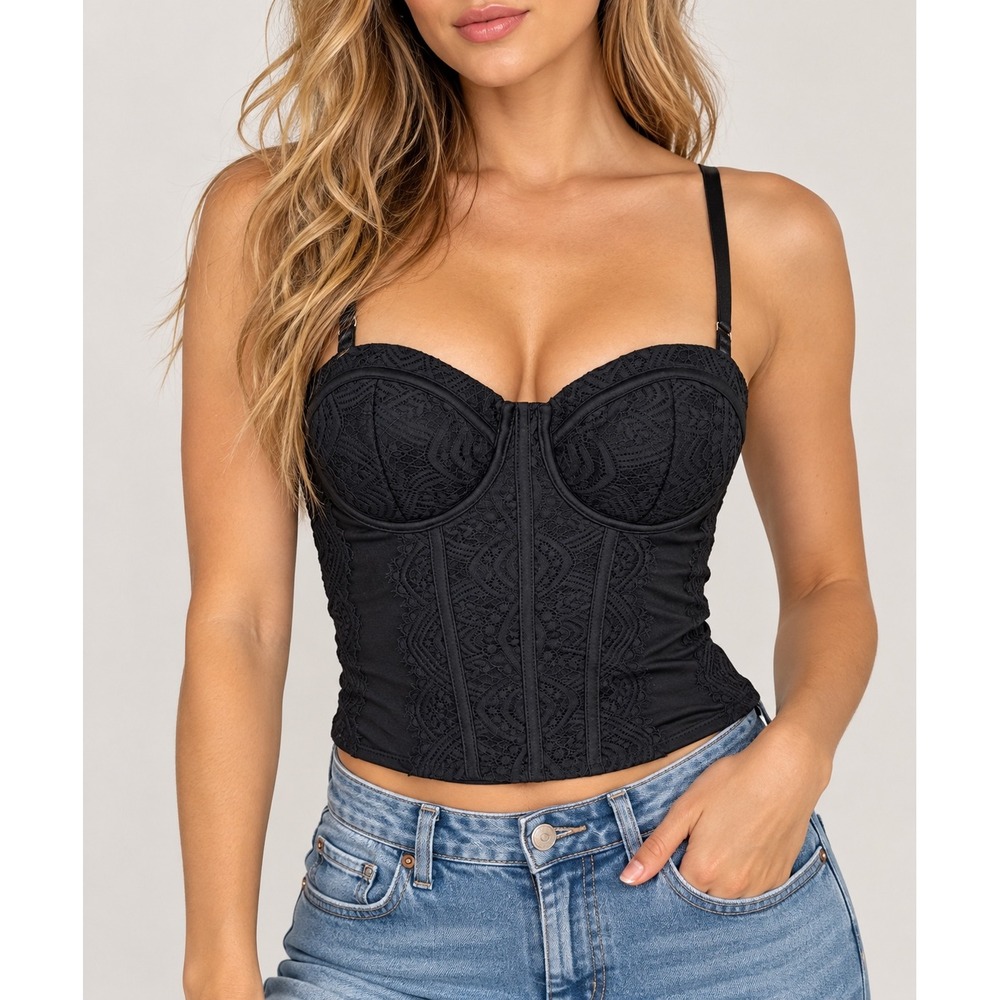 No Boundaries Black Lace Bustier Corset Cami Top M Y2K Coquette